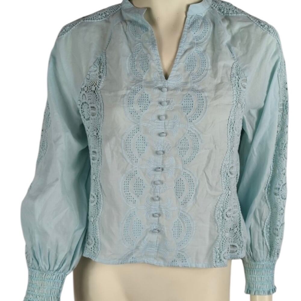 Jennifer & Grace Pale Blue Lace Ruffle Boho Cottagecore Top Size 1X